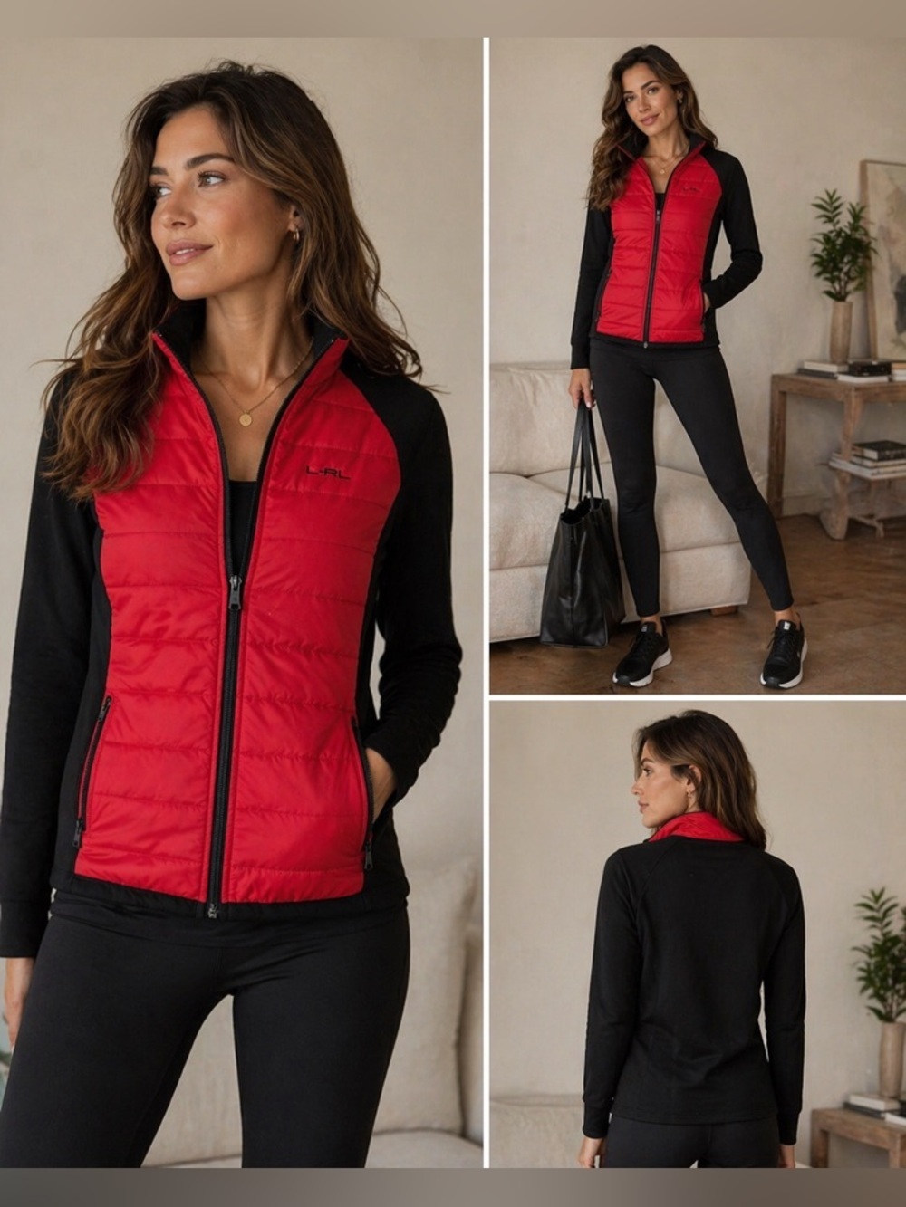 Lauren Ralph Lauren Red and Black Quilted Fleece Jacket